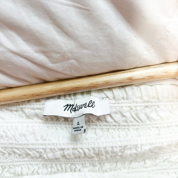 Madewell Rosalie White Tie-Strap Geometric Eyelet Peplum Top Women’s Large - Picture 6 of 8